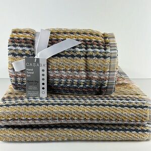 Casaba Super Soft Bath Towel Set 100% Cotton - Yellow Grey Tan - 4 Piece Set NEW